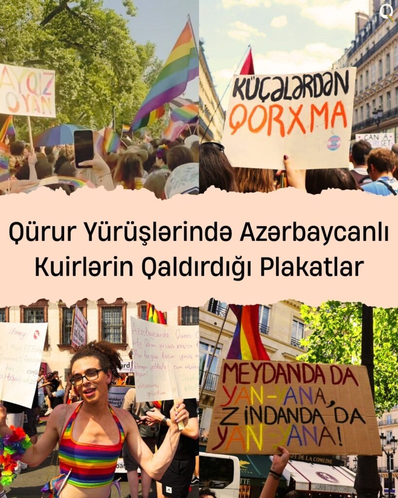 Azərbaycanlı LGBTQ icmasının Qürur Yürüyüşündə qaldırdığı plakatlar – 2025