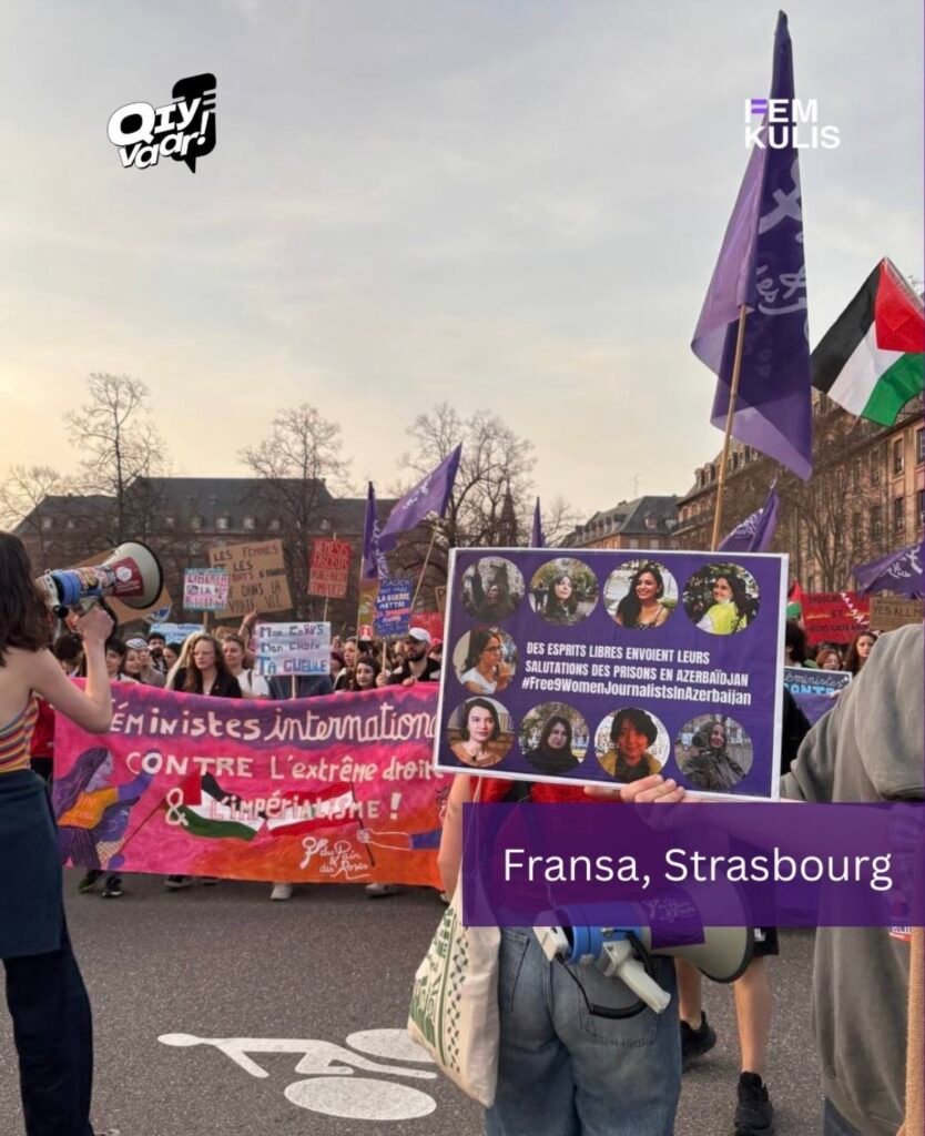 8 Mart yürüyüşündə 9 qadın jurnalist üçün dünyada qaldırılan plakatlar